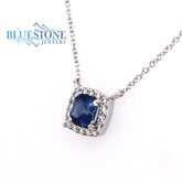14kt White Gold Necklace with Sapphire and Diamonds- 16"